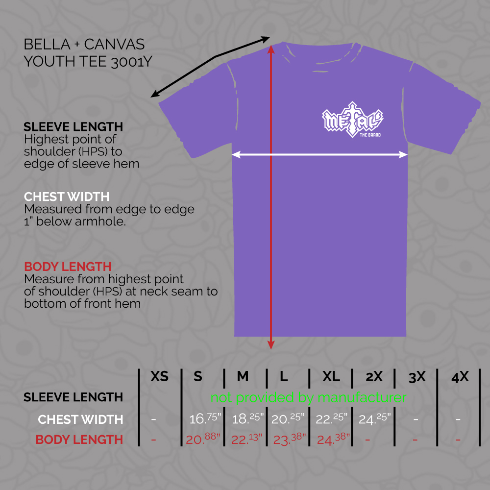 SIZE CHART | BELLA + CANVAS 3001Y YOUTH